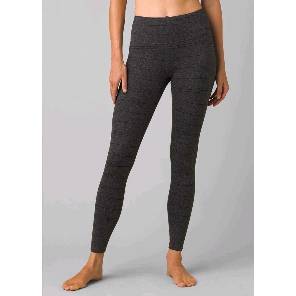 Prana Transform 7/8 Leggings Hi Rise Gray Striped Women's Sz L Comfort Run Lift